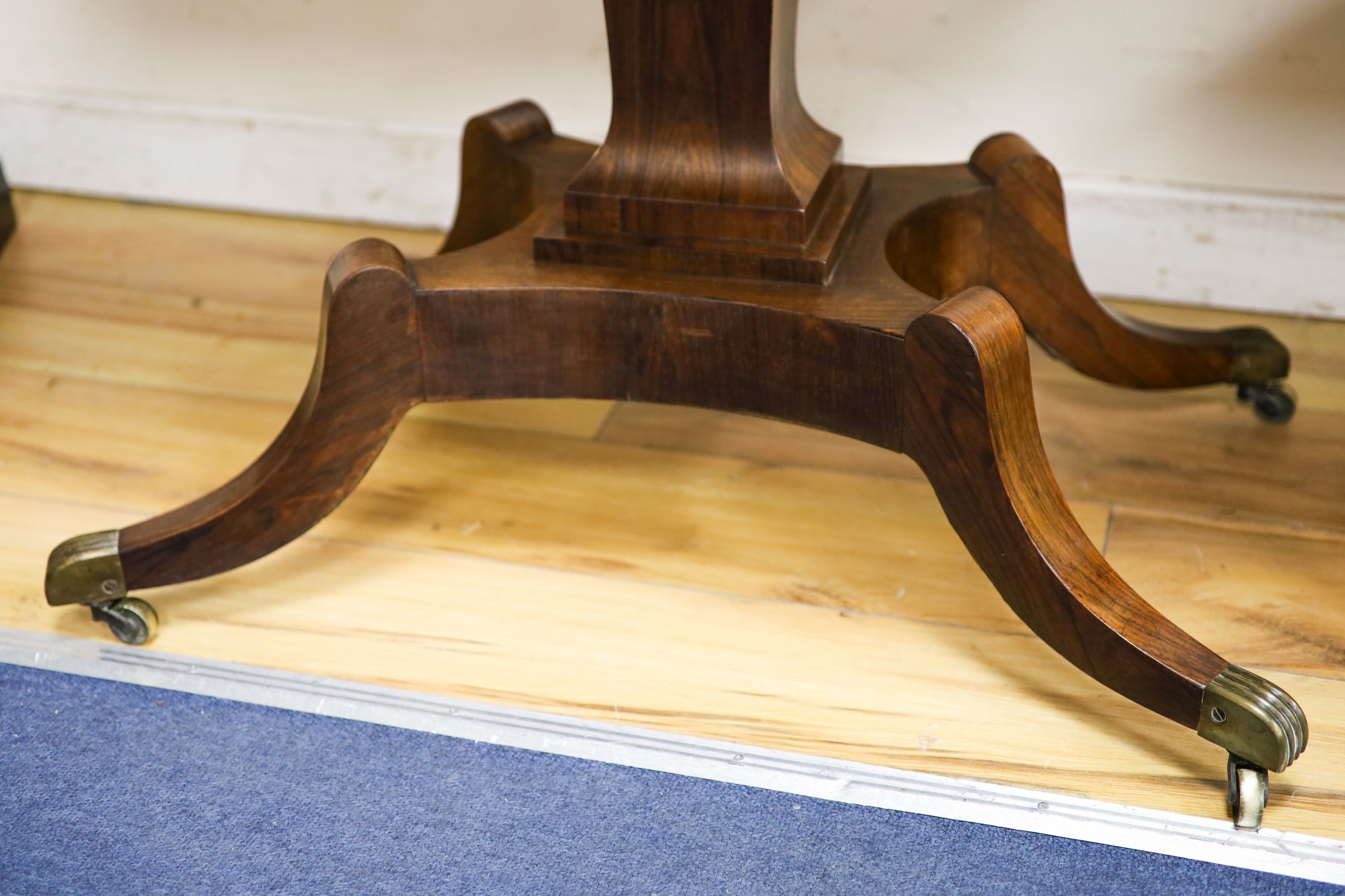 A Regency rosewood rectangular folding tea table, width 99cm, depth 48cm, height 75cm